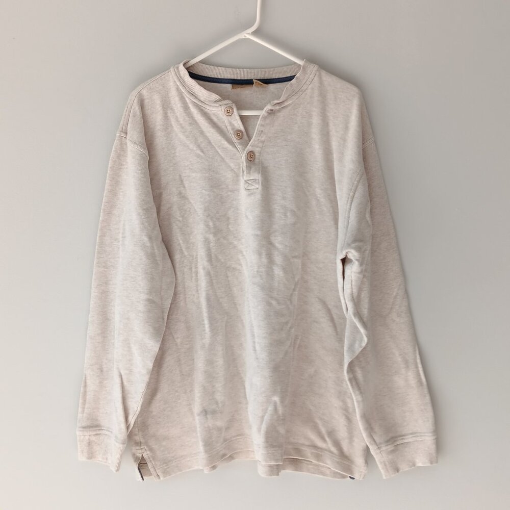 L.L.Bean Waffle Knit Thermal Henley 100% Cotton Long-Sleeve Shore White XL Tall
